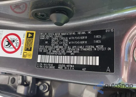 2015 Toyota Highlander Le V6 z USA, uszkodzony, nr VIN 5TDZKRFH2FS067787